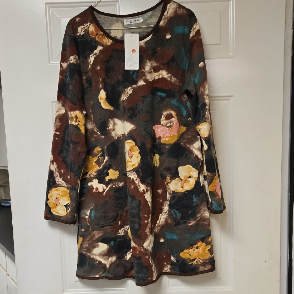 Brown Black Long Sleeve Dress